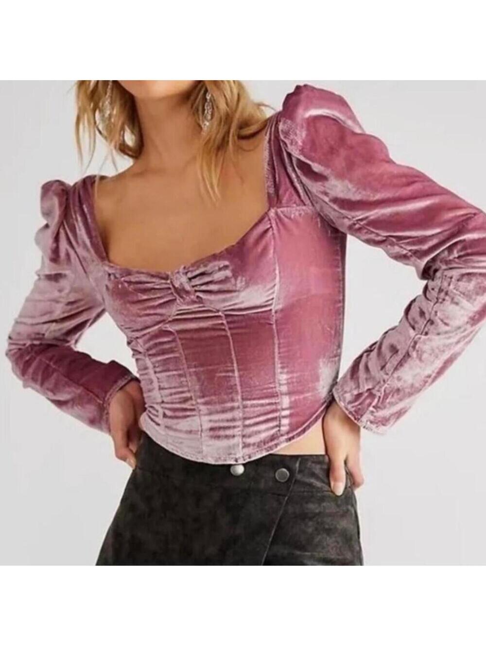Free People Bridgette velvet crop top in the Smokey Wings color Size XL blouse